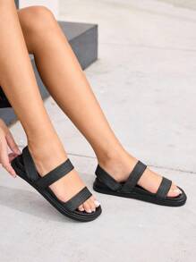 HighSole 休闲时尚舒适露趾百搭女士平底凉鞋 - 黑色 - 查看 5