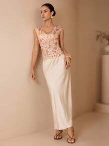 Shutterstock Glamance Damen Elegante Bluse mit Blume Muster V-Ausschnitt, Blumen Top, Blumen Druckoberteil für Date Night Outfits, Damen Lässig - Khaki - Übersicht 2