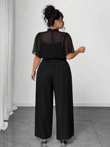 Auvina 大码女式优雅度假夏季通勤连体衣 - 黑色 - 查看 2