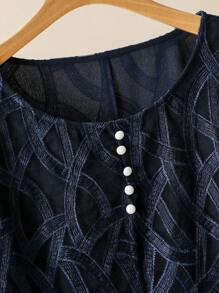 Lacomfia Camicetta da donna taglie forti con maniche a 3/4, in colore unito, con ricamo e rete - Blu Navy - Visualizzare 3