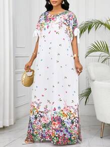 SHEIN Lady Vestido de mujer elegante de vacaciones con estampados florales y telas texturizadas, vestido suelto y holgado con mangas cortas para vacaciones, ducha nupcial, vestido largo y delgado con mangas con cordones para primavera, verano y otoño, vacaciones, atuendos de playa, vestidos de cumpleaños para mujer, vestidos elegantes para mujer, ropa occidental para mujer, atuendo de concierto de country, atuendos de cumpleaños para mujer, vestido de vacaciones, atuendo de concierto para mujer, vestido floral para mujer, ropa bohemia para mujer, atuendos de brunch para mujer, atuendos de vacaciones en la playa, vestido de fiesta de té, vestido de hada europeo de verano - Multicolor - Ver 4