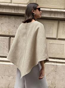 Aloruh Women's Elegant Cloak Poncho Style Solid Color Overcoat In Fall/Winter - Apricot - View 2