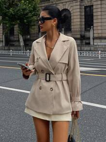 DAZY Women's Casual Belted Trench Coat, Autumn Women Jacket,Fall Women Clothes - Khaki - View 3
