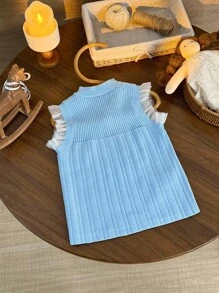 SHEIN Kleine Mädchen Einfarbiger Rundhals Rüschen Saum Pullunder Herbst Winter Kleidung