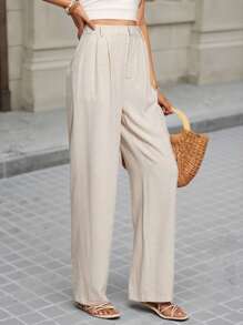 SHEIN VCAY 女性純色寬鬆休閒寬腿褲,適合度假和日常穿著