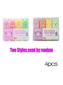 4/5/6 szt. Kawaii Bear Highlighter Pens Cute Stationery Markers Oblique Tip Candy Color Fluorescencyjny Pastel Pen School Supplies Powrót do szkoły