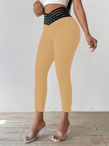 SHEIN Clasi Women's Waist Mesh Patchwork Skinny Fashion Pants - Apricot - View 5