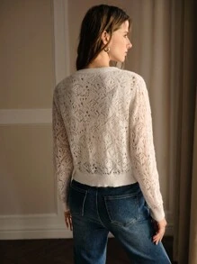 PREMIUM 羊毛透明纽扣开衫和背心毛衣套装 - 白色 - 查看 4