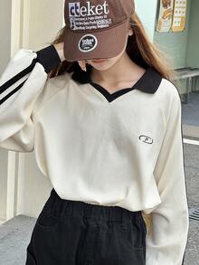 DAZY 青少年/青年女孩宽松休闲拼色套头衫，秋季 - 白色 - 查看 5