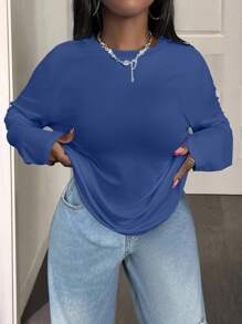 SHEIN BamGlam Einfarbiges, lässiges, bequemes und vielseitiges Langarm-T-Shirt für Frauen