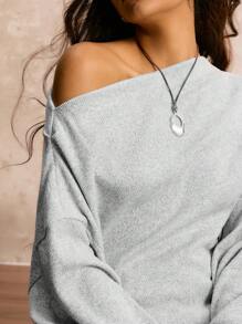 Easelle Casual Versatile Asymmetric Collar Women Sweatshirt In Gray Loose And Comfortable Fall Women Clothes Off The Shoulder - Dark Grey - View 6