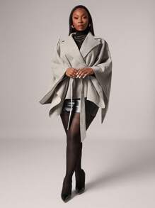 SHEIN SXY Áo khoác ngoài kiểu dáng áo choàng màu mơ thanh lịch dành cho nữ cỡ lớn, thích hợp cho đi làm, đi chơi, công sở - Màu be - Xem 6