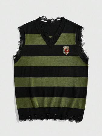 Street Life Men's Distressed Contrast Stripe Knit Vest