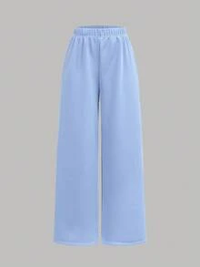 SHEIN Girlism 3件套青少年女孩休闲运动衫搭配印花吊带背心和阔腿运动裤套装 - 藍白色 - 查看 11