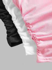 SHEIN Girlism Bộ 3 áo thun tay dài cổ tròn màu trơn cho bé gái tuổi teen - Hồng - Xem 4