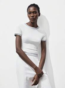 Lumivelle Business Casual Womanfall Clothes Women's Fashion Commuter Slim Fit Short Sleeve 2 In 1 Contrast Color Top All White Clothes For University - White - View 3