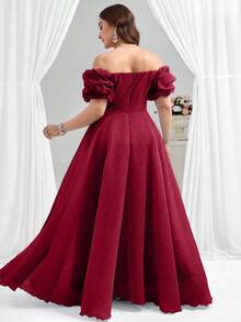 Coutiva 优雅落肩热格纹水钻深 V 领泡泡褶短袖摇摆舞会礼服，适合生日派对、毕业典礼、晚宴