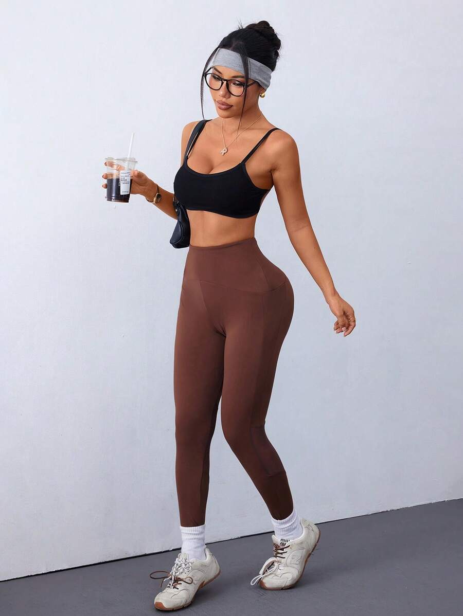 Gameset SHEIN Sport Women's Ripped Patchwork Yoga Tennis Sports Leggings - Brown - View 1