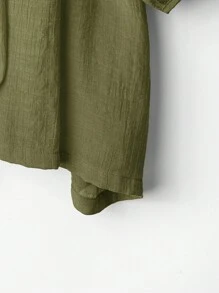 EMERY ROSE Áo sơ mi tay đèn lồng màu trơn thường ngày cỡ lớn - xanh quân đội - Xem 5