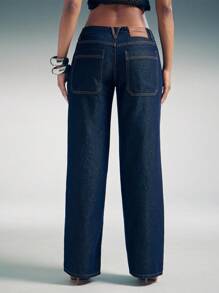 Denimoi Low Rise Straight Leg Core Classic Denim Jeans Everyday Jeans - Dark Wash - View 3