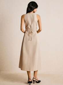 Poéselle Vestido sin mangas de unicolor y minimalista para mujer, para uso diario - Albaricoque - Ver 5