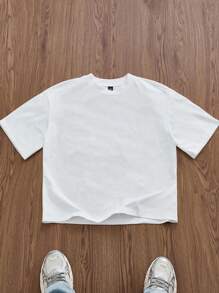 Manfinity VCAY 日常休闲派对装数码樱桃水果印花男士白色宽松弹力针织圆领短袖T恤，情侣装 - 白色 - 查看 2