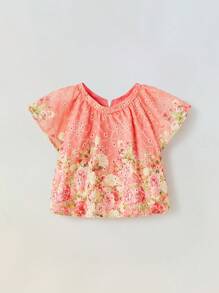Maija Kids Maija Kids 2pcs/Set Floral Print Puff Sleeve Shirt & Shorts Set For Young Girls - Pink - View 7