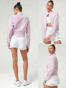 GLOWMODE 4-Way Stretch Zippered Stand Collar Track Jacket With Zippered Pockets Tennis Golf - Pink - View 7