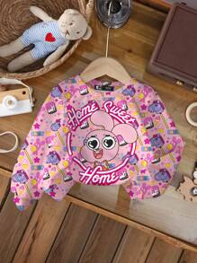 GUMBALL X SHEIN Áo nỉ dài tay cổ tròn họa tiết hoạt hình cho bé gái - trắng - Xem 1