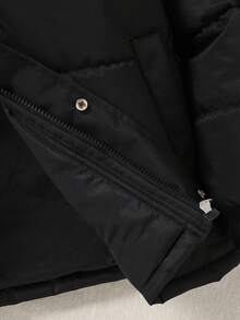1 pieza Parka con capucha acolchada de ajuste holgado, forrada térmicamente, de color negro, para adolescentes, adecuada para otoño/invierno, uso al aire libre, viajes, escuela y diversas ocasiones - Negro - Ver 3