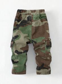 Denimly Infant Boys' Casual Daily Urban Street Elastic Waist Multi-Pocket Simple Comfortable Washed Denim Camouflage Cargo Pants Fall Winter - Multicolor - View 2