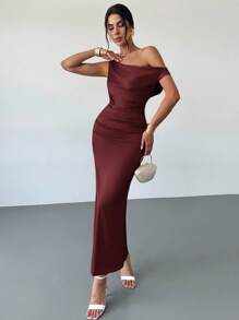 Firerie Women's Champagne Asymmetric Satin Mermaid Dress, Elegant Evening Gown For Formal Occasions, Suitable For Commute, Formal, Sexy, Romantic, Date, Wedding Season, Graduation, Performance, Concert Formal Dresses For Wedding Guest,Wedding Guest Dress - Burgundy - View 7