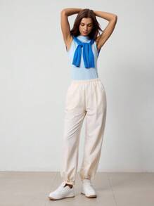 Hanevo Damen einfarbige Sport Lauf Tennis Hose mit Seitentaschen und Knöchelbündchen, sportliche Herbstkleidung für Frauen