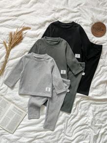 Vintaside Kids 6pcs/Set Baby Boy Casual Long Sleeve Top And Pants Countryside Outfit, Autumn/Winter - Multicolor - View 9