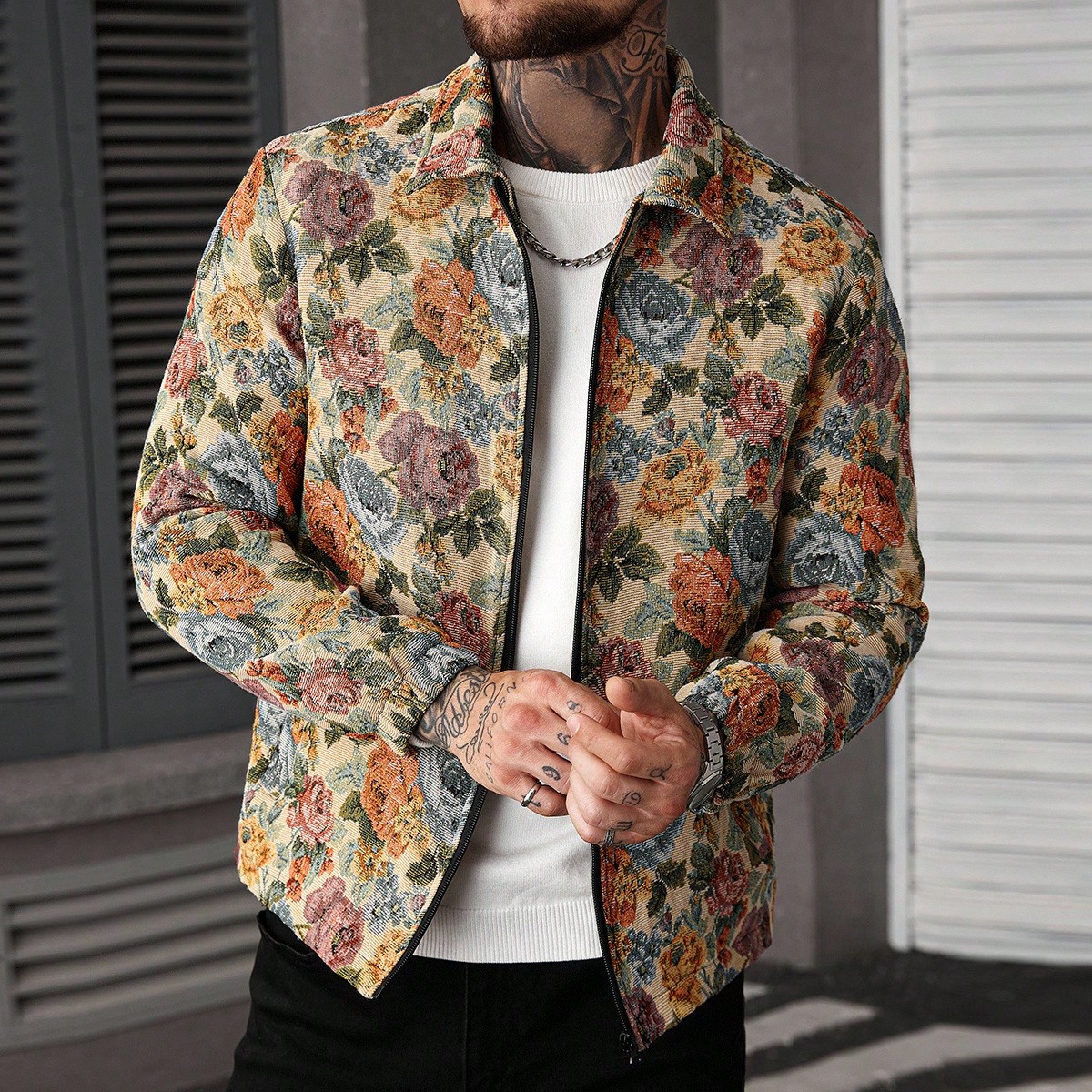 Chaqueta de manga larga con estilo callejero para hombres, a juego con INS, tela de jacquard, uso casual, regalo para novio/esposo, regalo de aniversa