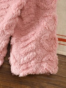 SHEIN 女婴可爱时尚百搭毛绒心形图案夹克，适合秋冬季日常穿着 - 粉色 - 查看 4