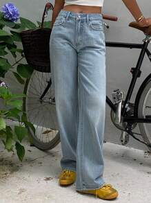 DAZY Women's Low Waist Straight Leg Jeans, Casual Street Style Denim Pants - Light Wash - View 6