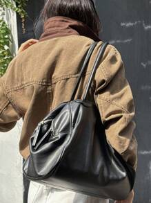 DAZY Women's Color Block Patchwork Collar Short Denim Jacket With Large Pockets, Casual Street Style