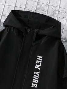 PAVTROS Áo khoác có mũ trùm đầu in họa tiết thường ngày dành cho bé trai tuổi teen, mùa thu - màu đen - Xem 3