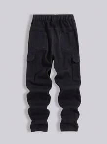 Quần ống rộng in họa tiết màu đen cho bé trai tuổi teen + Quần jean denim màu đen, Quần dài thường ngày thời trang đa năng dành cho bé lớn, Xuân Thu Đông - màu đen - Xem 2