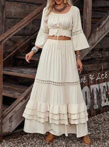 LanaWest 西部秋季女士休闲度假两件套 - 杏色 - 查看 3