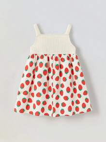 Maija Kids Maija Kids Sweet Little Girl's Sleeveless Strawberry Dress Featuring A Unique Knit Square Neck Top And Flared Short Skirt. This Charming Polyester Dress Is Ideal For Summer Playdates And Celebrations.