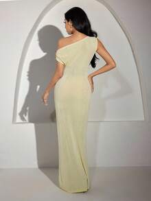 Modelyn Damen Einfarbiges asymmetrisches Schulter anliegendes Meerjungfrau-Saum elegantes Midi-Kleid