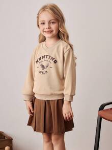 PrepCrw Young Girl V-Neck Khaki Sweatshirt, Collegiate Style Autumn Fall - Khaki - View 3