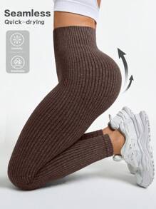 Core Rhythm Einfarbige, gerippte, nahtlose Yoga-Leggings mit hoher Taille für Damen, gerippte Leggings, braune Yoga-Hose, nahtlose Leggings, Trainings-Leggings, braune Leggings, gerippte Yoga-Hose