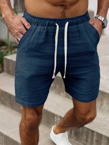 Manfinity Homme 3 piezas Pantalones cortos de hombre 100% algodón de unicolor con cordón en la cintura y bolsillo