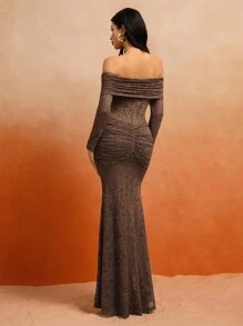 Roylia Women's Elegant Off Shoulder Fashion Dress Looks Of Party Maillard Style Fall Cloth For Women - Rust Brown - View 8