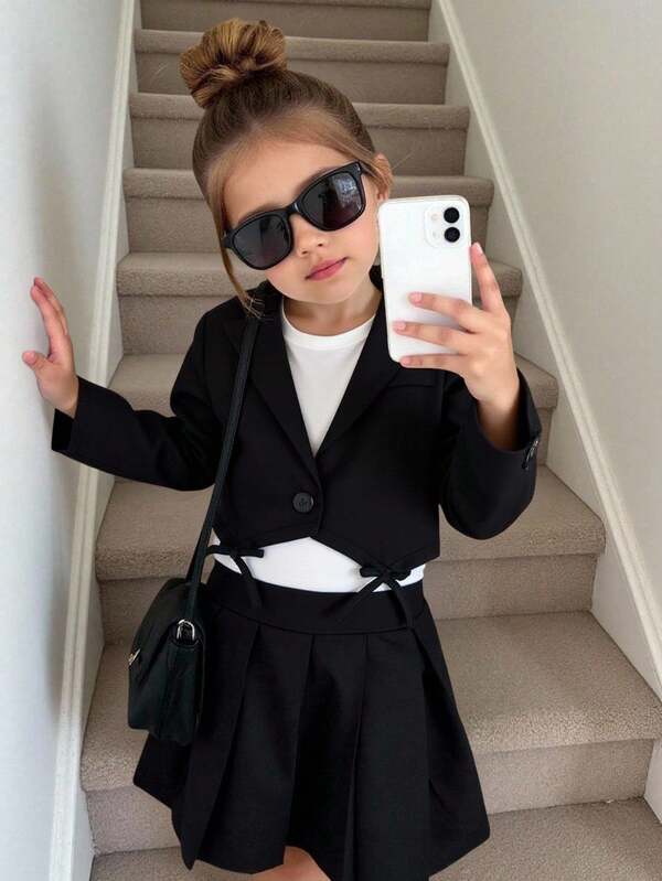 SHEIN Kleine Mädchen gewebte einfarbige kurze Lässig Windjacke, Lässig vielseitige gewebte einfarbige Hemd mit Kragen, Schulanfang, Schulanfang, Sommer Tops, Kleidung für Kleine Mädchen, Babydoll Top, Kleidung für Kleine Mädchen, passend zu weißen Hemdjacken, süße Tops, Schulanfang, Mutter und Tochter & Schwestern Matching.