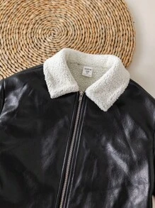 Young Girl Colorblock Thermal Lined Long Sleeve Jacket, Versatile For Autumn/Winter Fall - Black - View 9
