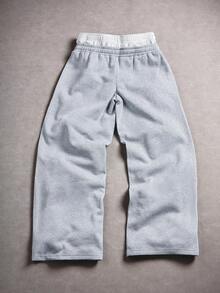 Manfinity EMRG 休闲男士高街图形印花腰带宽松运动裤，街头潮流，滑板，嘻哈，适合送给男朋友/丈夫的礼物，日常穿着，Y2K 风格，阔腿运动裤，灰色运动裤，男士运动裤 - 灰色 - 查看 6